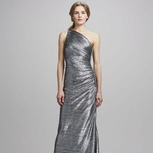 Laundry •One Shoulder Metallic Silver Gown